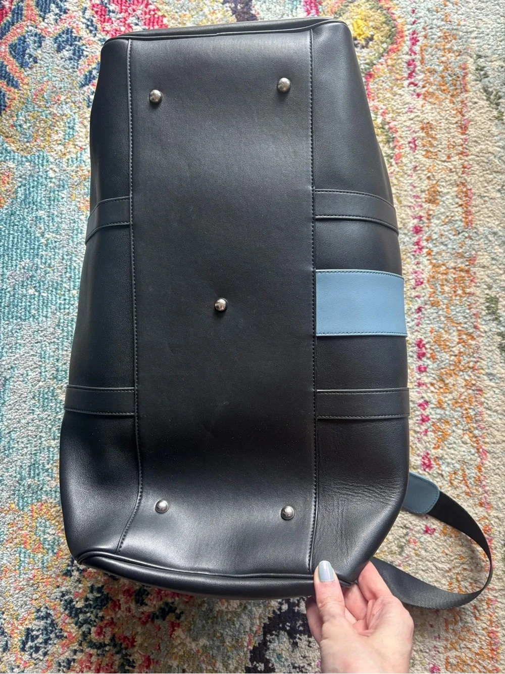 Rylor Black and Light Blue Heritage Stripe Weekender Leather Duffel Bag Unisex